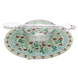 Cream Pomegranate Glass Plate and Honey Dish Set Traditional Rosh Hashanah Gifts
