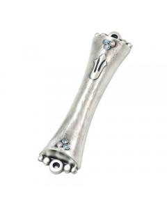 Silver Mezuzah with Hourglass Shape and Bright Swarovski Crystals Artists & Brands