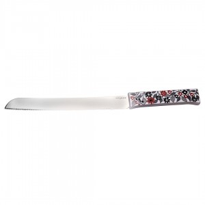 Dorit Judaica Floral Challah Knife (Red, Black and Grey) Tableware
