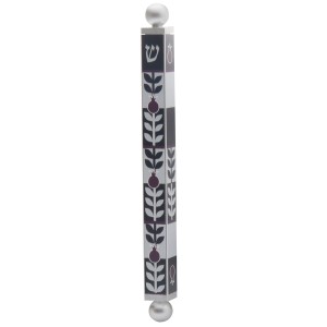 Dorit Judaica Mezuzah Case With Pomegranate Leaves and Shin (Black and Silver) Mezuzahs