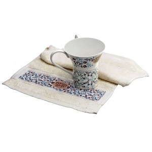 Dorit Judaica Netilat Yadayim Washing Cup and Towel Set With Pomegranate Design Washing Cups