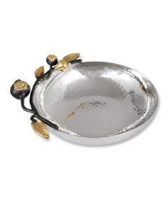 Medium Oval Stainless Steel Bowl with Pomegranate Design by Yair Emanuel Serving Pieces