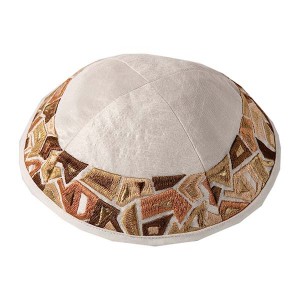 Yair Emanuel Kippah with Gold and Brown Mosaic Pattern and 4 Sections Yair Emanuel