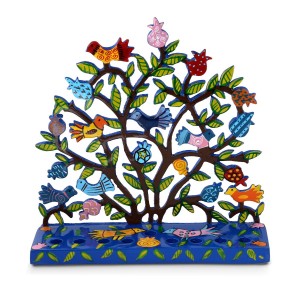 Yair Emanuel Tree of Life Menorah with Birds and Pomegranates in Lazer-Cut Metal Hanukkah Menorahs
