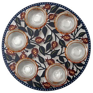 Glass Seder Plate with Pomegranate Motif by Dorit Judaica Seder Plates