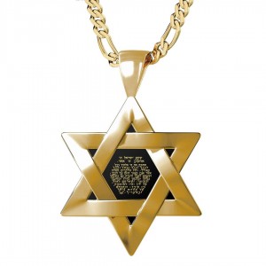 Gold Plated Star of David Necklace with Onyx Stone and 24K Gold Shema Yisrael  Inscription Bat Mitzvah Jewelry