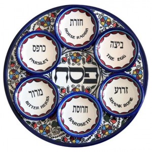 Armenian Ceramic Seder Plate with Anemones Floral Design Jewish Home Decor