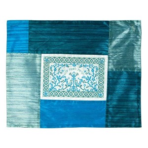 Yair Emanuel Embroidered Challah Cover in Shades of Bright Blue Yair Emanuel