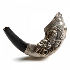 Polished Ram Horn Shofar with Sterling Silver Decorative Plates Traditional Rosh Hashanah Gifts