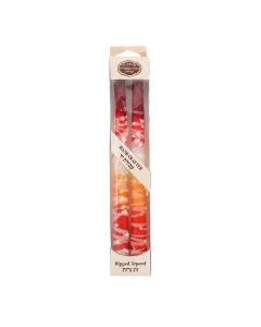 Red, Orange and White Shabbat Candles with White Dripped Lines by Galilee Style Candles Shabbat