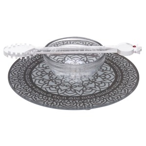 Silver-Colored Glass Plate and Honey Dish by Dorit Judaica Traditional Rosh Hashanah Gifts