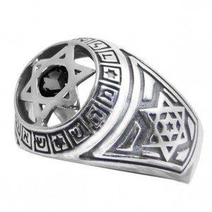 Silver Magen David Ring with Divine Names of Hashem & Onyx Stone Kabbalah Jewelry