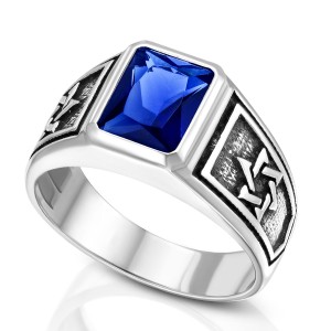 College Ring with Magen Davids & Onyx Gemstone Jewish Rings