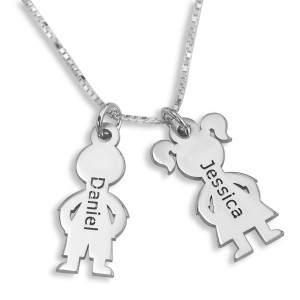 Sterling Silver English/Hebrew Kids' Names Necklace For Mom Jewish Necklaces