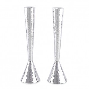 Sterling Silver Hammered Cone Candlesticks by Bier Judaica
