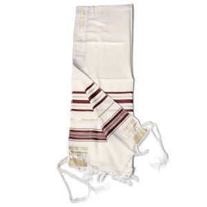 Wool Tallit with Bordeaux and Gold Stripes Traditional Tallit