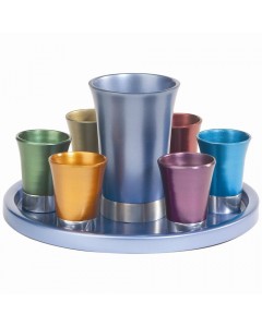 Yair Emanuel Multicolored Anodized Aluminium Kiddush Set with Tray Kiddush Cups
