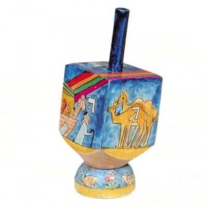 Yair Emanuel Small Wooden Dreidel with Depiction of Noah’s Ark Design and Stand Jewish Gifts for Kids
