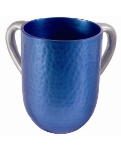 Yair Emanuel Blue & Silver Washing Cup with Hammering in Anodized Aluminum Washing Cups