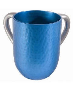 Yair Emanuel Hammered Washing Cup in Turquoise and Silver Anodized Aluminum Washing Cups