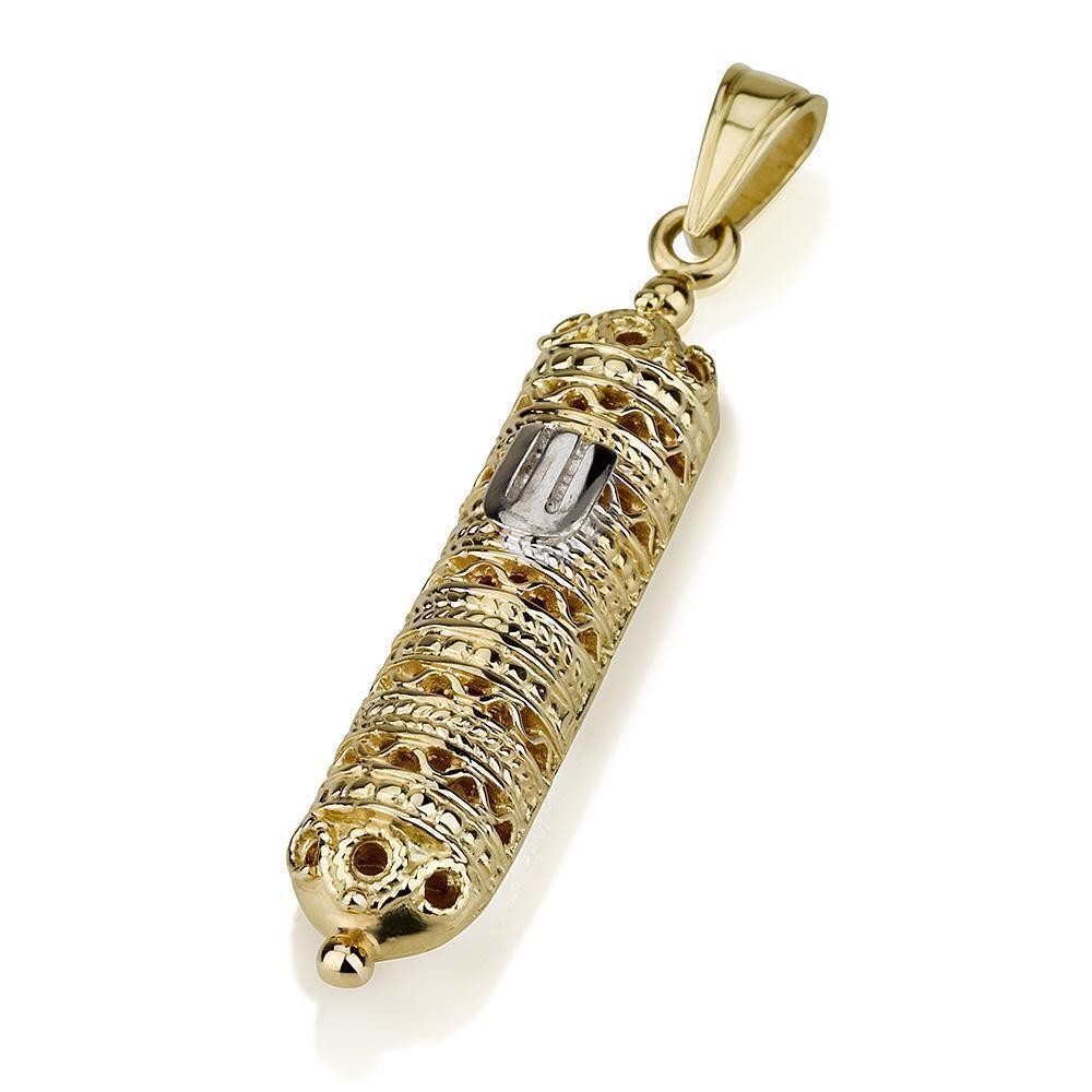 AHARONI A Mezuzah Brass Pendant.14K Gold Plating.Comes with Stainless Steel Chain.