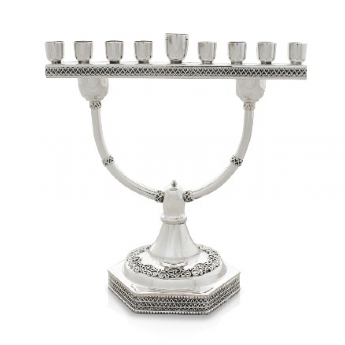 Sterling Silver Menorah with Split Curved Base & Flat Top