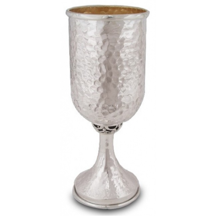 Kiddush Cup in Hammered Sterling Silver & Filigree by Nadav Art