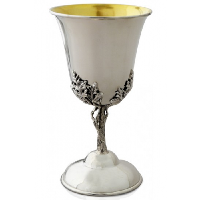Kiddush Cup in Sterling Silver with Leaves by Nadav Art
