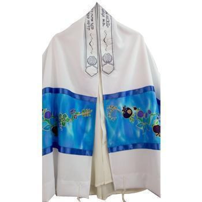 Women’s Tallit in Polyester & Silk with The Seven Species by Galilee Silks