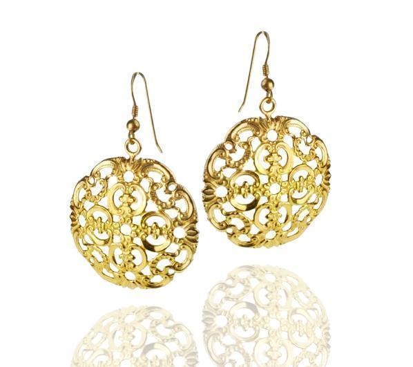 Rafael Jewelry Designer 14k Yellow Gold Round Earrings with Unique Carvings