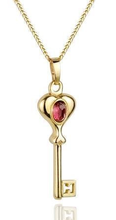 14k Yellow Gold Key Pendant with Garnet Stone Rafael Jewelry Designer