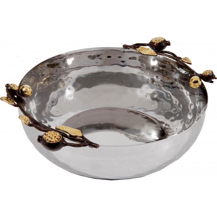 Deep Stainless Steel Bowl with Pomegranate Design by Yair Emanuel