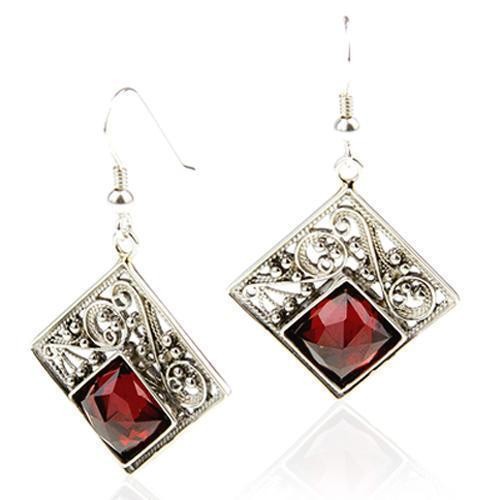 Square Earrings with Garnet in Sterling Silver by Rafael Jewelry