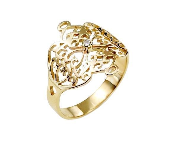 14k Gold Ring with Diamond and Heart Motif Rafael Jewelry Designer