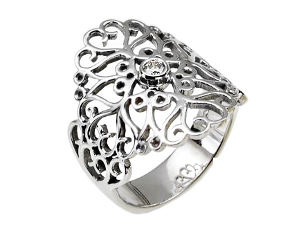 14k White Gold Ring with Diamond and Heart Design Rafael Jewelry
