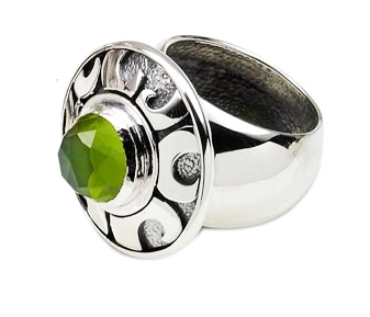 Sterling Silver Ring with Green Perdiot Stone Rafael Jewelry