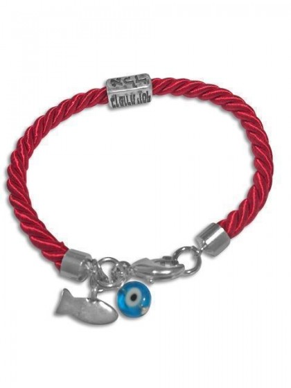Kabbalah Red Wire Bracelet with Evil Eye & ALD Charm in Silver Plating