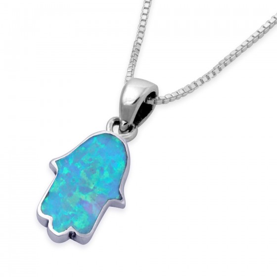 Hamsa Pendant with ALD in Sterling Silver & Opal by Estee Brook

