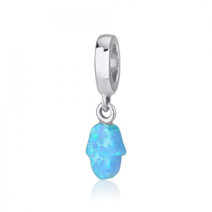 Opal Hamsa Charm in Sterling Silver
