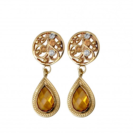 Drop Earrings in 14k Yellow Gold with Champagne Gems by Rafael Jewelry