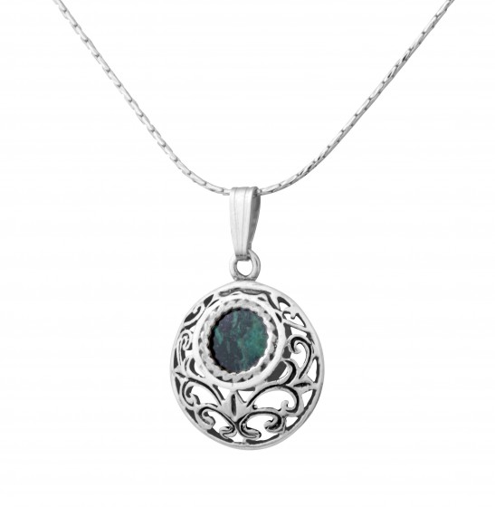 Round Pendant in Sterling Silver with Eilat Stone by Rafael Jewelry
