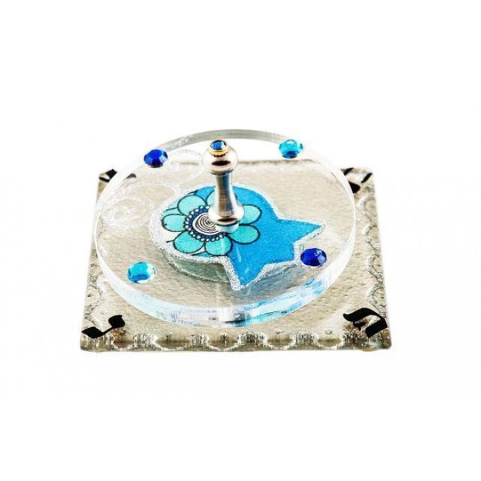 Acrylic Dreidel in Blue Floral Design