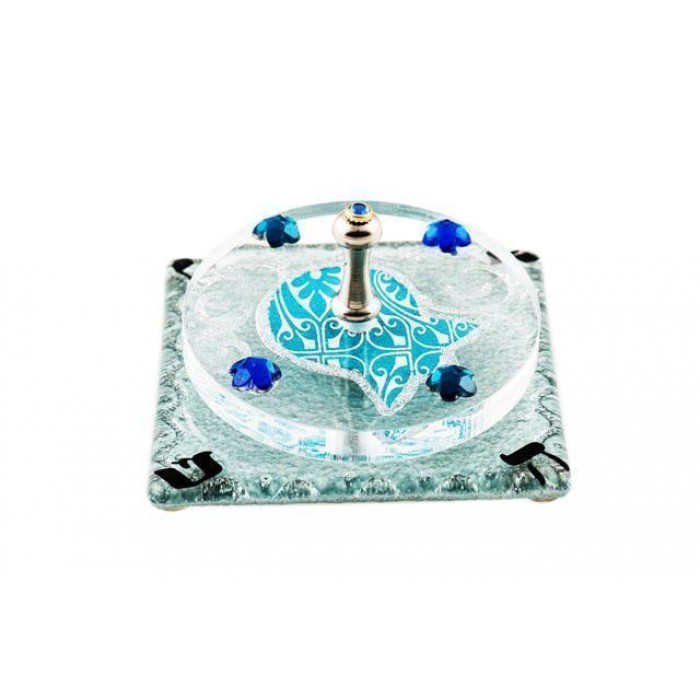 Acrylic Dreidel with Pomegranate in Blue Design
