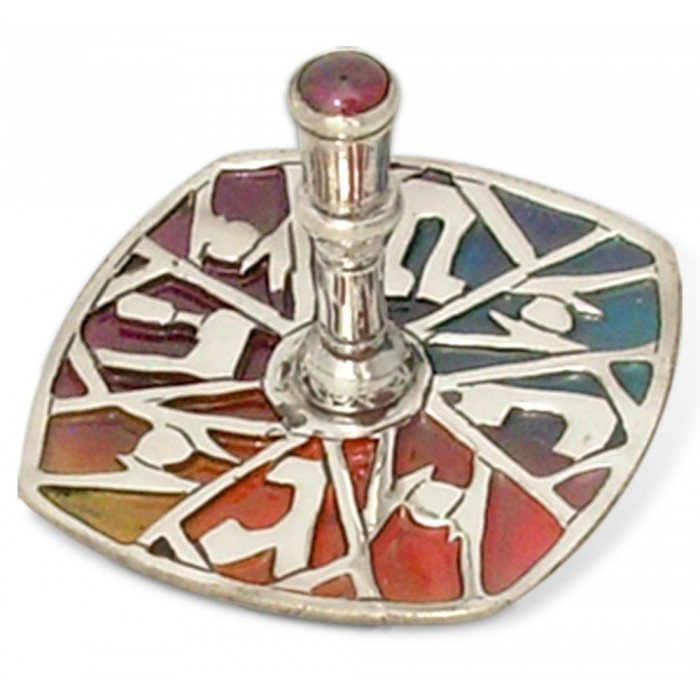 Sterling Silver Dreidel in Colorful Design by Nadav Art