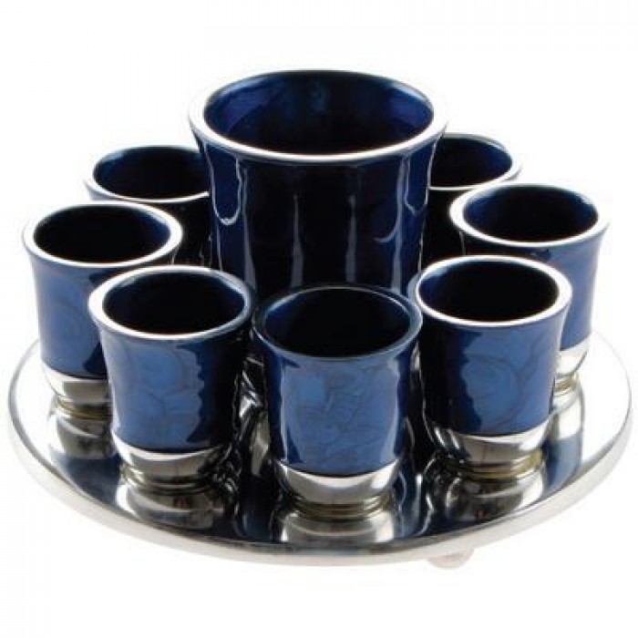Blue Liquor Set with Silver Plated Tray