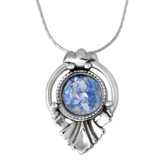 Roman Glass and Sterling Silver Drop Pendant by Rafael Jewelry