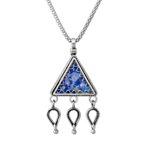 Triangular Pendant in Sterling Silver & Roman Glass by Rafael Jewelry
