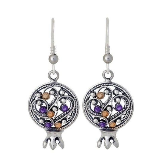 Sterling Silver Pomegranate Earrings with Gemstones by Rafael Jewelry