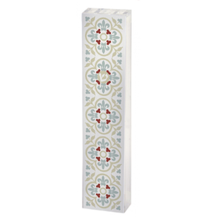 Gray Patterned Mezuzah with Flower Decoration