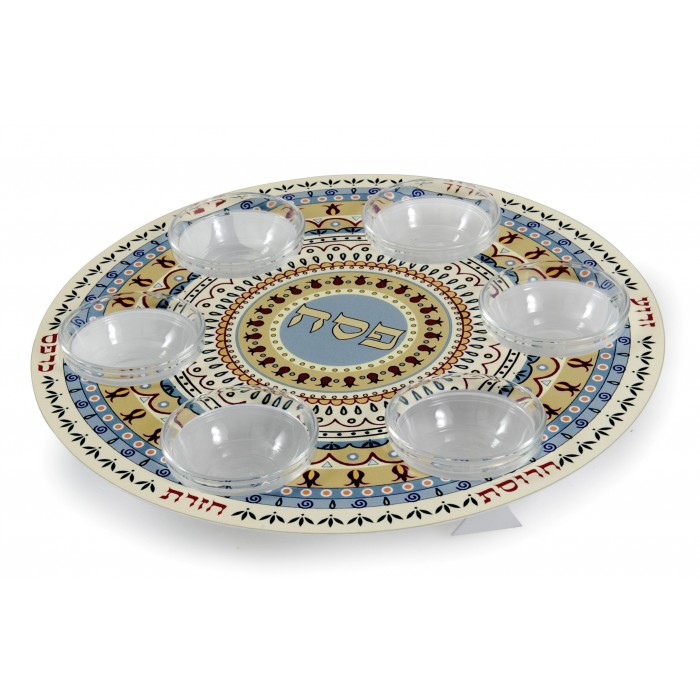 Seder Plate with Pomegranates in Colorful Pattern
